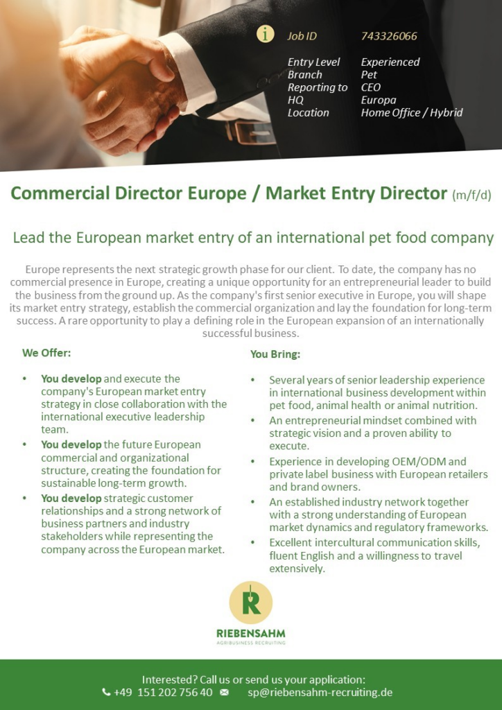 Commercial Directer Europe / Market Entry Director